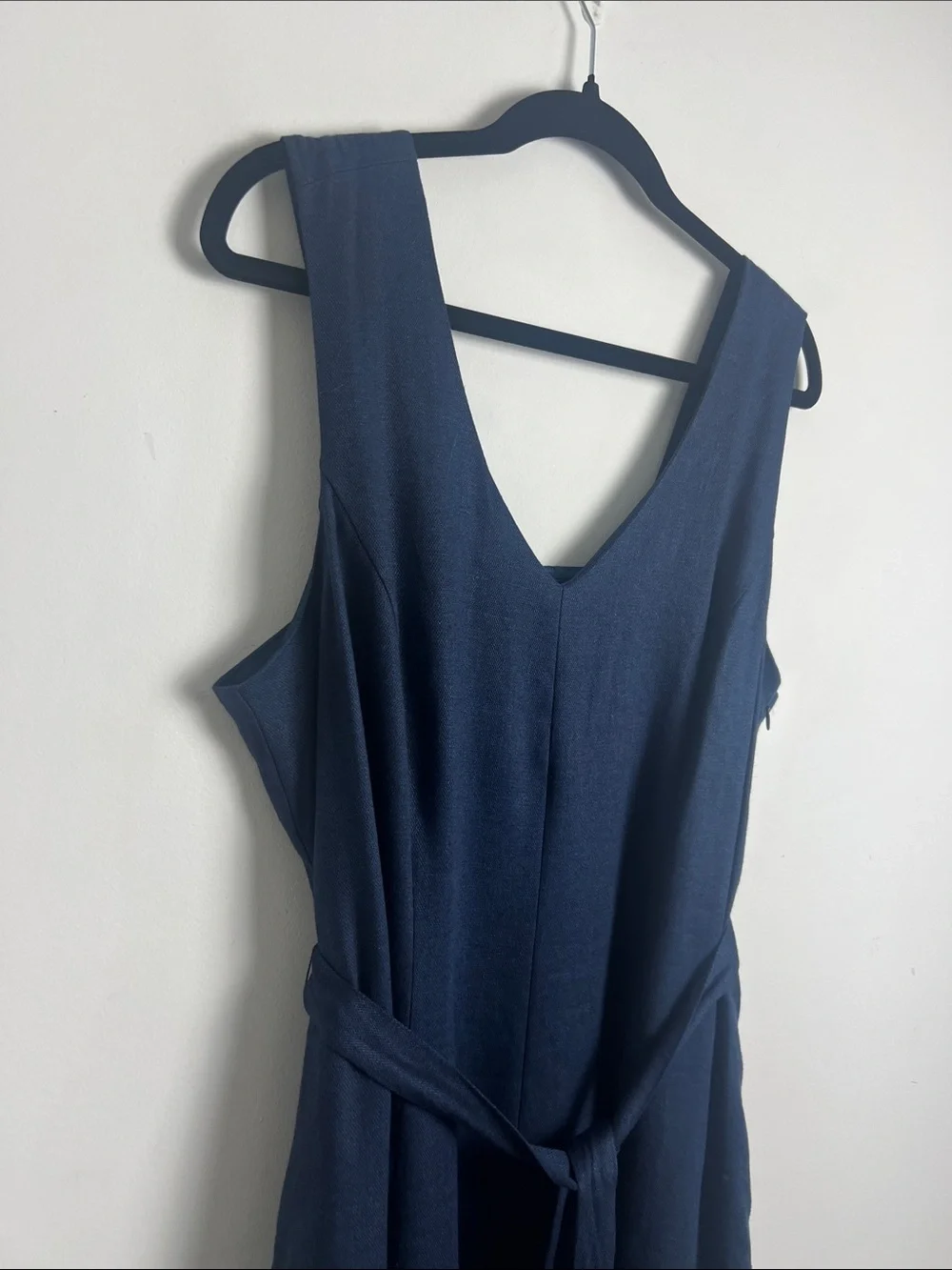 Lands' End Size 16 Navy Blue Linen Blend Sleeveless A-Line Minimalist Dress